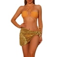 thumbnail image 1 of Conjuntos de bikini de 3 piezas para mujer, con anillo, tirantes fruncidos, trajes de baño sin tirantes con pareo y falda de playa, color naranja grande, 1 of 5