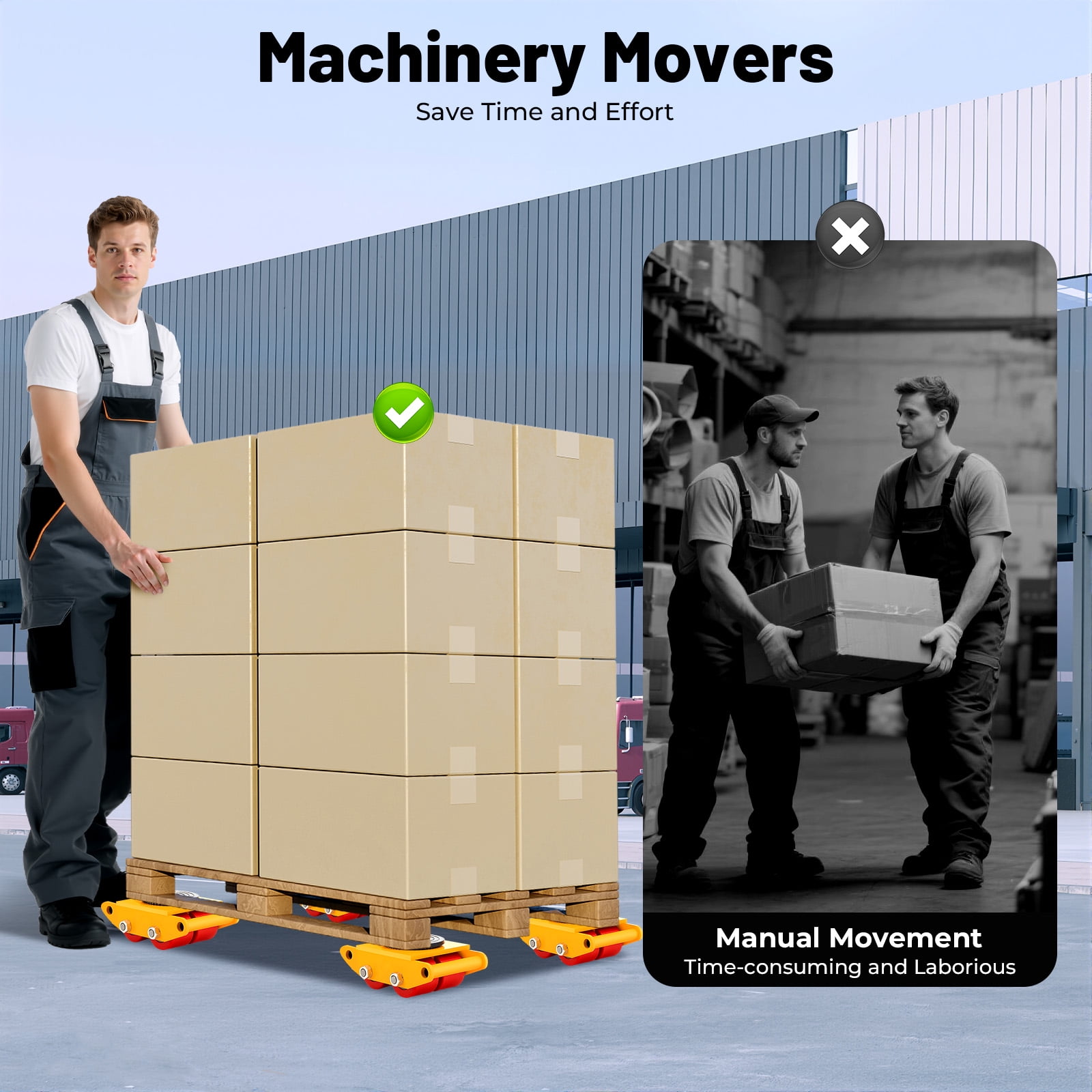 13200lb 6T Heavy Duty Machine Dolly Skate Machinery Roller Mover Cargo Trolley 4pcs