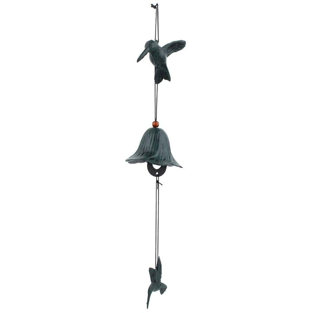 Carillón de viento de pájaro de metal verde para decoración del jardín del hogar