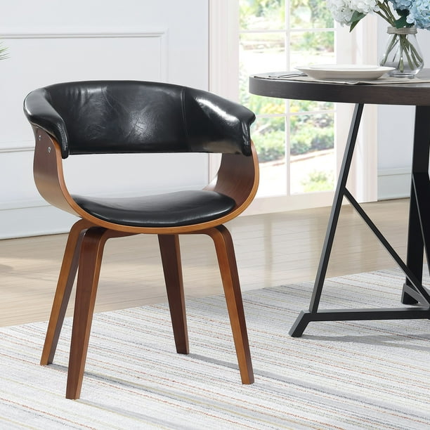 Wood and Black Faux Leather Mid-Century 18-Inch Seat Height Dining Chair - Walmart.com - Walmart.com