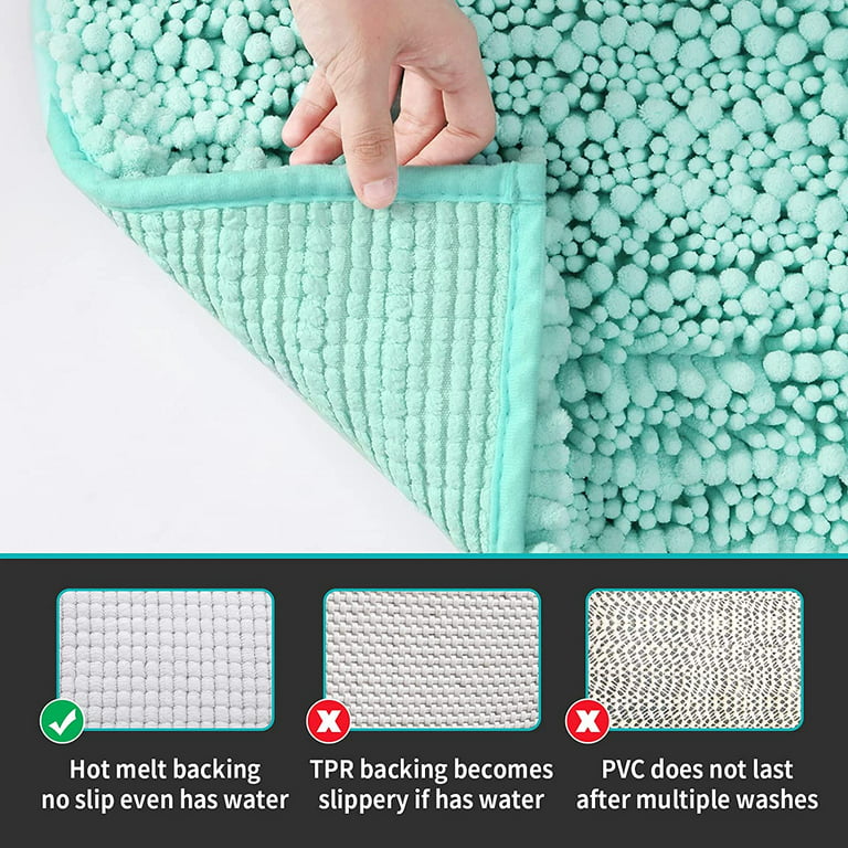 DEXI Bath Mat Bathroom Rug Absorbent Non-Slip Washable Shower Floor Mats  Small Carpet 16x24,Turquoise Teal and White