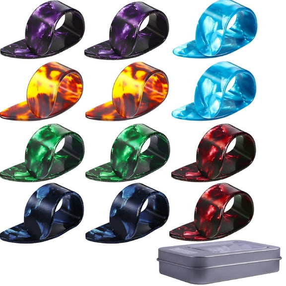 BESTSKY 12 PCS Guitar Thumb Finger Picks Flat Thumbpicks Guitar Thumb Picks in a Metal Box for Fingerstyle Acoustic Guitar Banjo or Ukulele (6 Color)