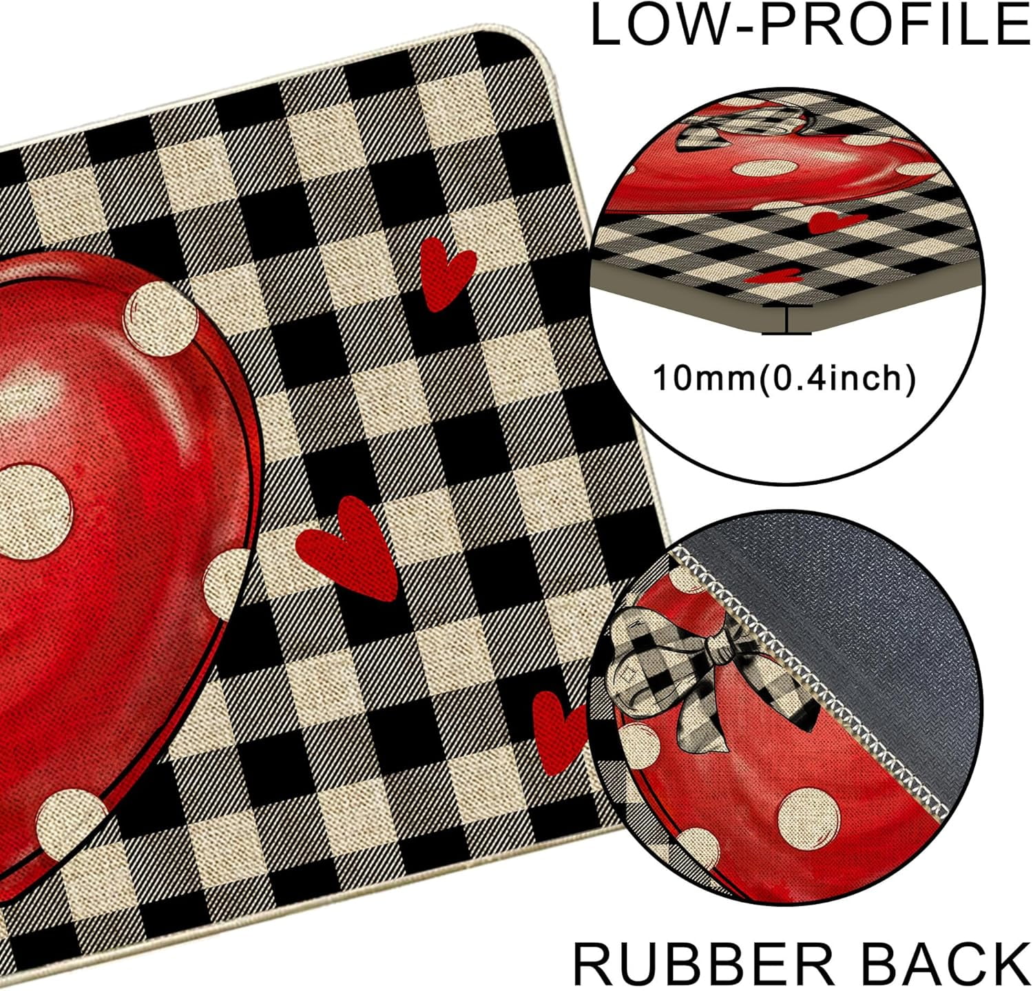 Valentines Door Mats Outdoor 17x29 Inch, Valentines Decor Welcome Mats for Front Door, Farmhouse Buffalo Plaid Doormats for Indoor or Outdoor Decorations, Valentines Day Decor