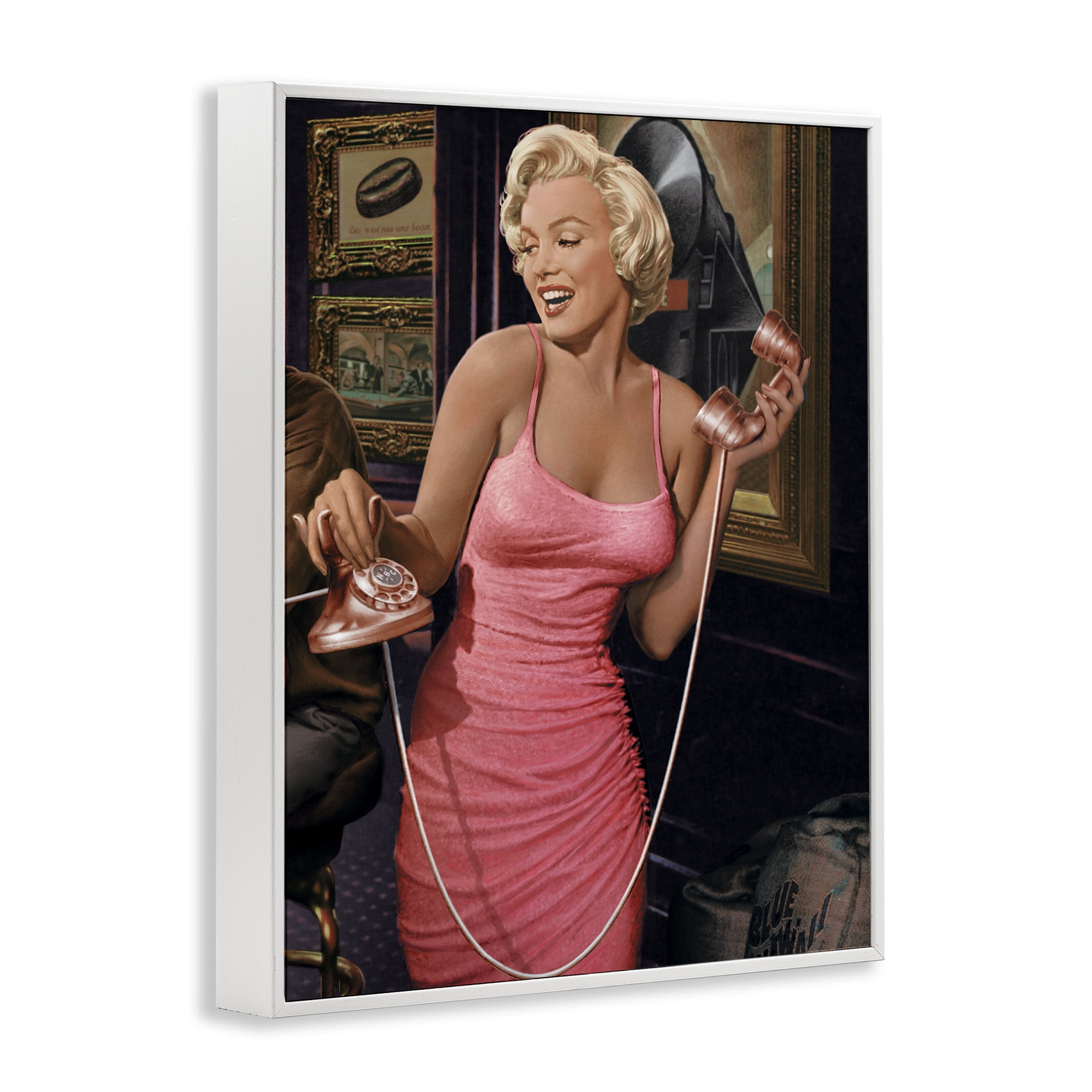 Stupell Industries Marilyn's Call Portrait Novelty Painting White Framed Art Print Wall Art, 24 x 30