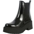 thumbnail image 1 of Soda Women Chunky Thick Lug Sole Heels Ankle Chelsea Boots Hidden Platform Elastic Sides Booties YOSSI-S Black Patent 6.5, 1 of 3
