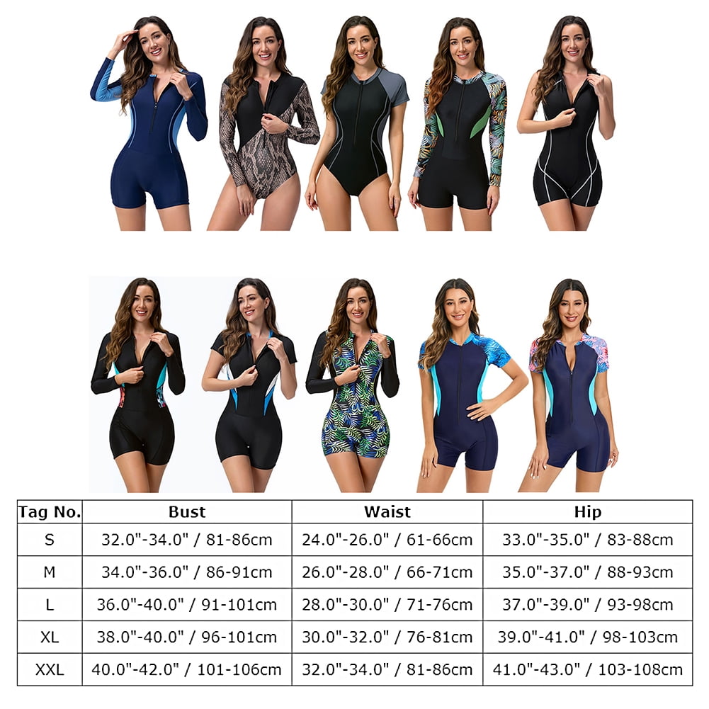 IBTOM CASTLE Damen Rashguard Badeanzug Langarm – UV-Schutz 50+, Reißverschluss Vorne, Bauchkontrolle