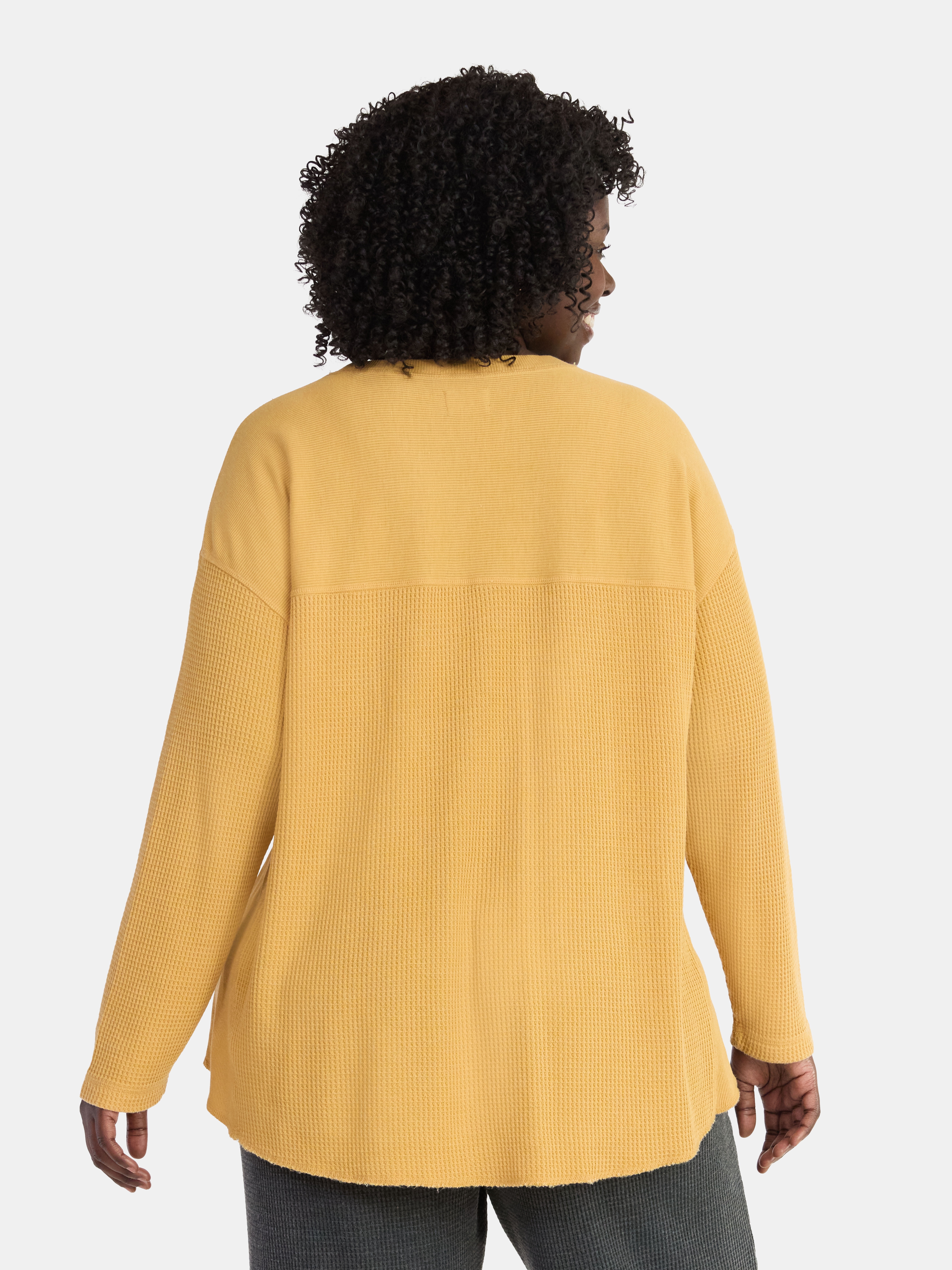 Terra & Sky Women's Plus Size Waffle Tunic with Long Sleeves, Sizes 0X-5X