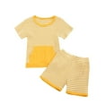 thumbnail image 2 of EGNMCR Ensembles de Débardeurs à Col Rond pour Tout-Petits Bébé Rayé Chandail à Manches Courtes Shorts Poche Ensemble de Couleur Unie Ensemble Fille, 2 of 8