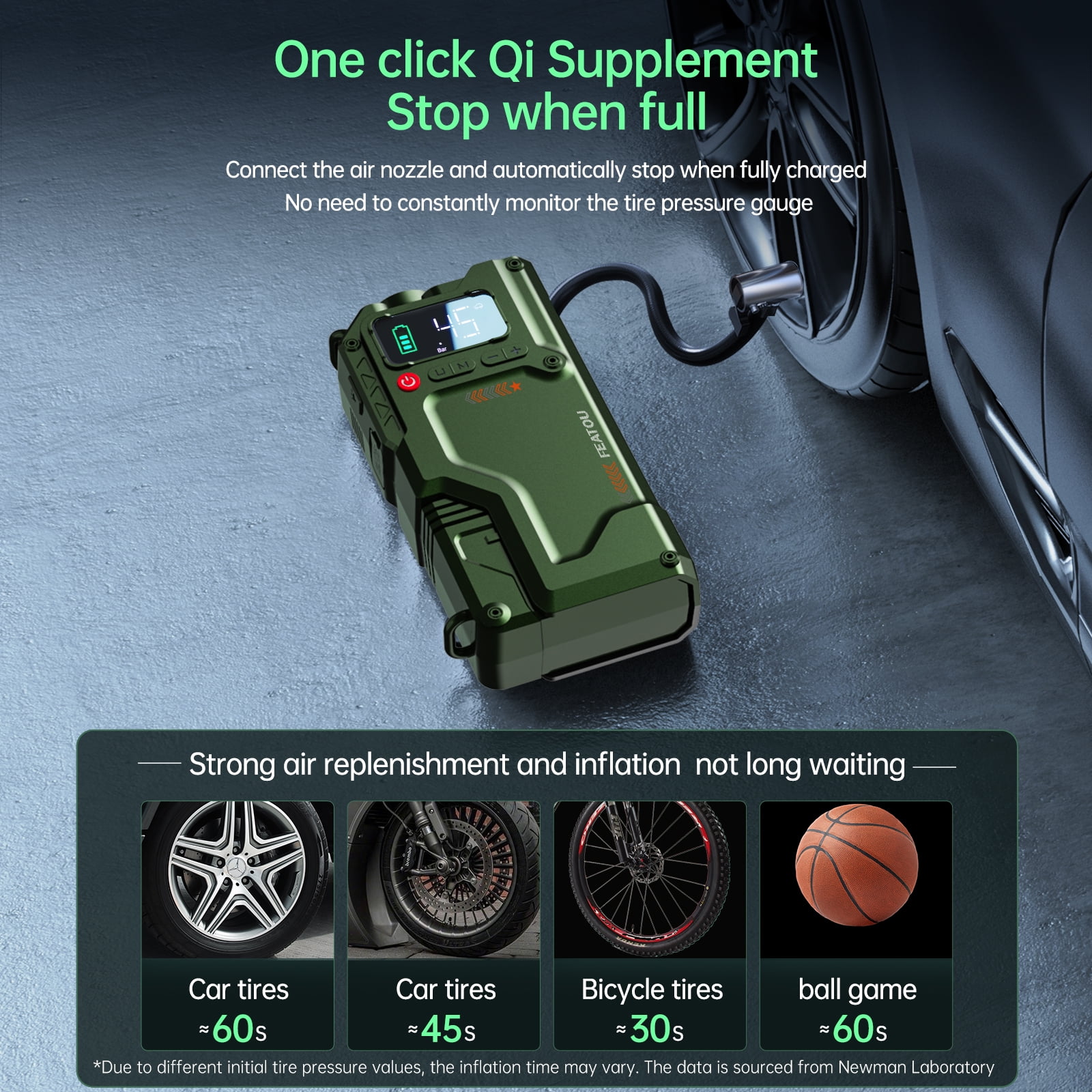 FEATOU Car Jump Starter with Air Compressor, 8000A Peak 12V Battery Jump Starter (for 8.5L Gas or 7.0L Diesel Engine),12V Auto Jump Box with LED Light, USB Quick Charge 3.0