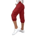 thumbnail image 5 of Zulora Women's Elastic Waist Cargo Capri Pants with Button Detail and Multi Pockets Straight Leg Tapered Cuffed Hem Cropped Trousers for Casual Sport Daily Wear Four Season Versatile Street Style, 5 of 8