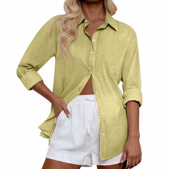 Women's Denim Shirt Long Sleeve Button Down Jean Shacket Top with Pockets, XL