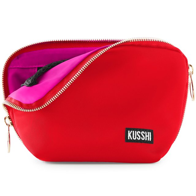 Bolsa de maquillaje KUSSHI lavable de viaje para uso diario, color rojo y rosa