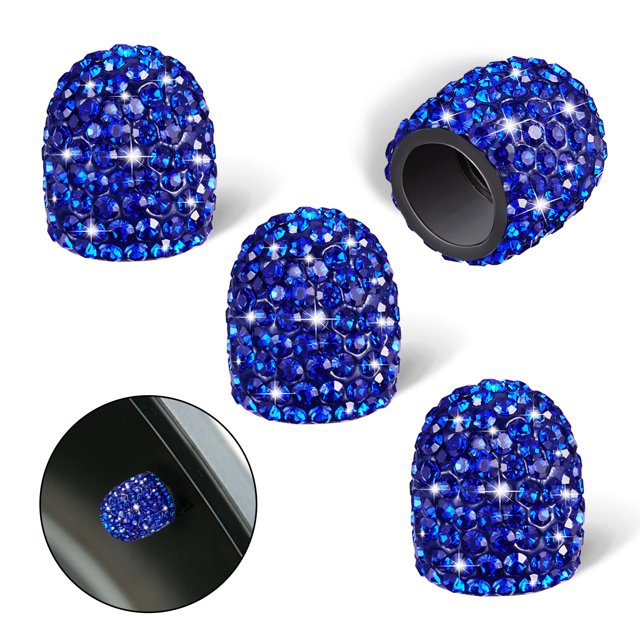 WINKA Tapas de válvula de vástago de neumático Tapas de válvula de ajuste universal 4 piezas Tapas de válvula de vástago de moda de diamantes de imitación Azul marino