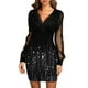 thumbnail image 2 of ICHUANYI Clearance Sexy Women Long Sleeve Printed Patchwork Slim V-Neck Ladies Mesh Mini Dress(Silver, M) Ichuanyi Ichuanyi, 2 of 6