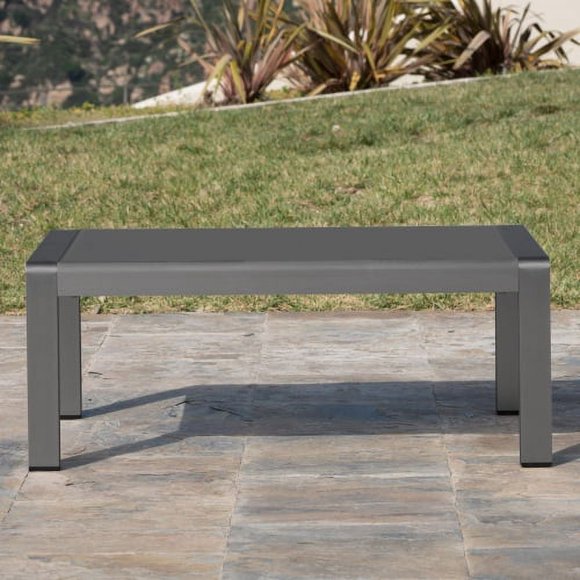 All-Weather Aluminum Outdoor Coffee Table, Modern Coffee Table for Outside, Rectangle Patio Coffee Table for Balcony Garden, Deep Grey
