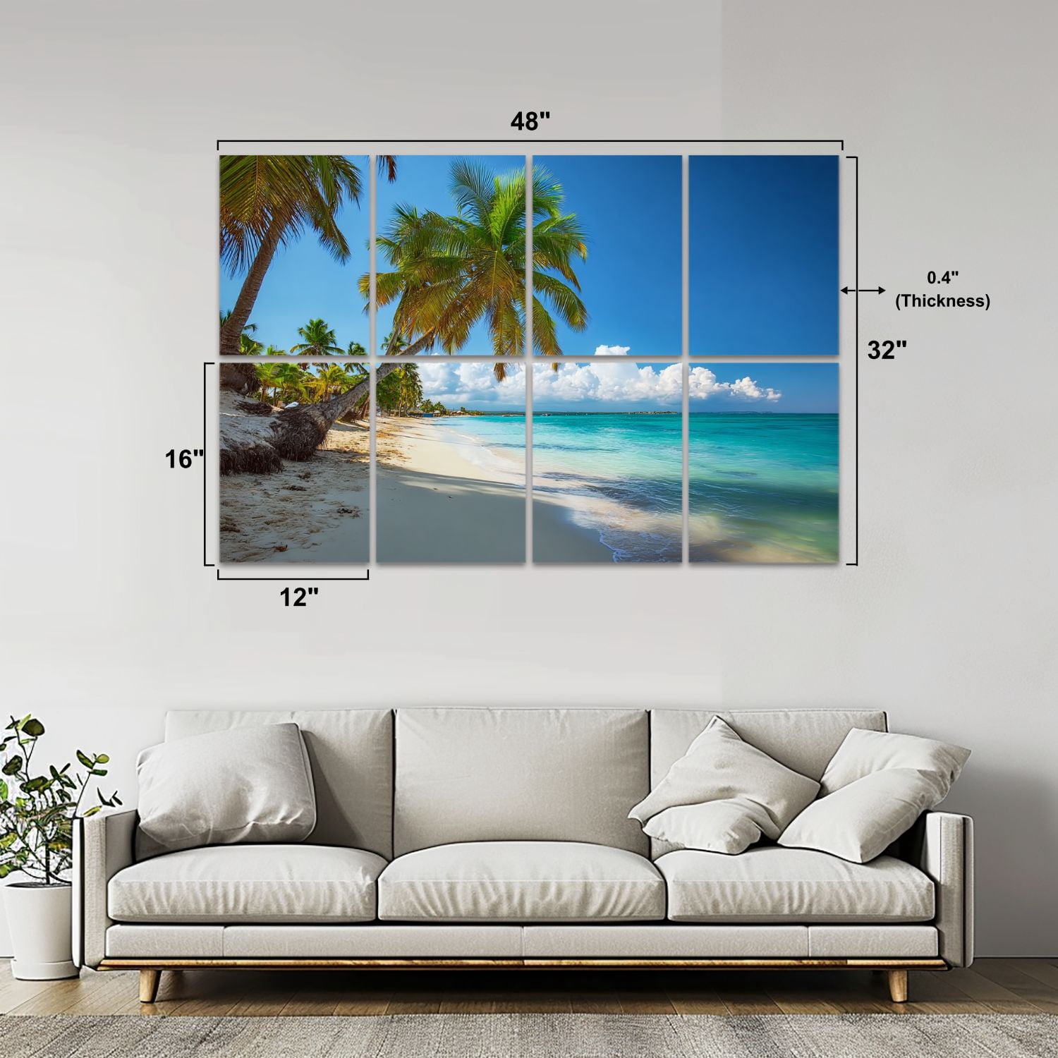 8 Pack Art Acoustic Panels Sound Absorbing Tropical beach Punta Cana Dominican Republic Caribbean Decorative Soundproof Wall Panels Self Adhesive for Nursery Game Room Bedroom 48"x32"