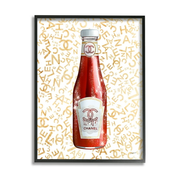 Stupell Industries Trendy Diner Ketchup Condiment Luxury Fashion Pattern Graphic Art Black Framed Art Print Wall Art, Design by Ziwei Li