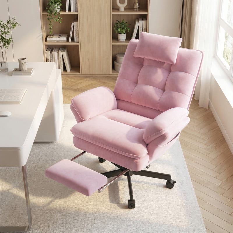 Hawsaiy Big and Tall Office Chair with Footrest, Ergonomic Executive Desk Chair with Flip-Up Arms, Reclining High Back Computer Chair with Headrest & Side Pockets, Pink