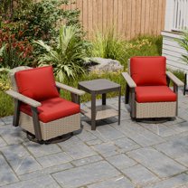 EAGLE PEAK Classic Wicker Patio Bistro Set of 3, Outdoor Furniture with 360° Swivel Rocker Chair and Side Table，Beige/Red