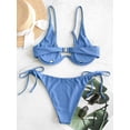 thumbnail image 5 of ZAFUL Women'Swimwear Ribbed Tie Side Underwire Bikini Swimsuit Silk Blue S, 5 of 7