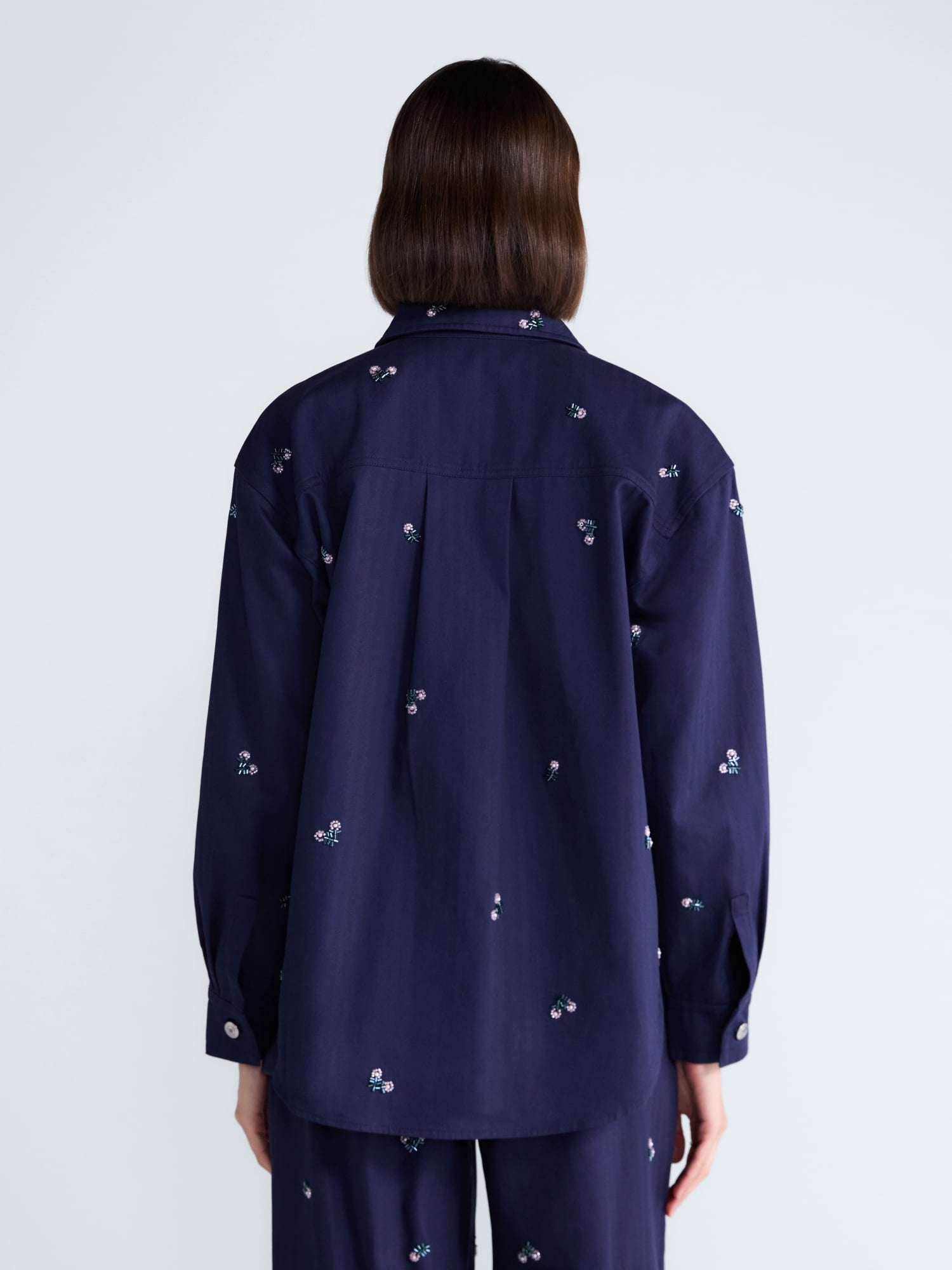 Free Assembly Women's Embellished Cotton Utility Shirt With Long Sleeves, Sizes XS-XXL