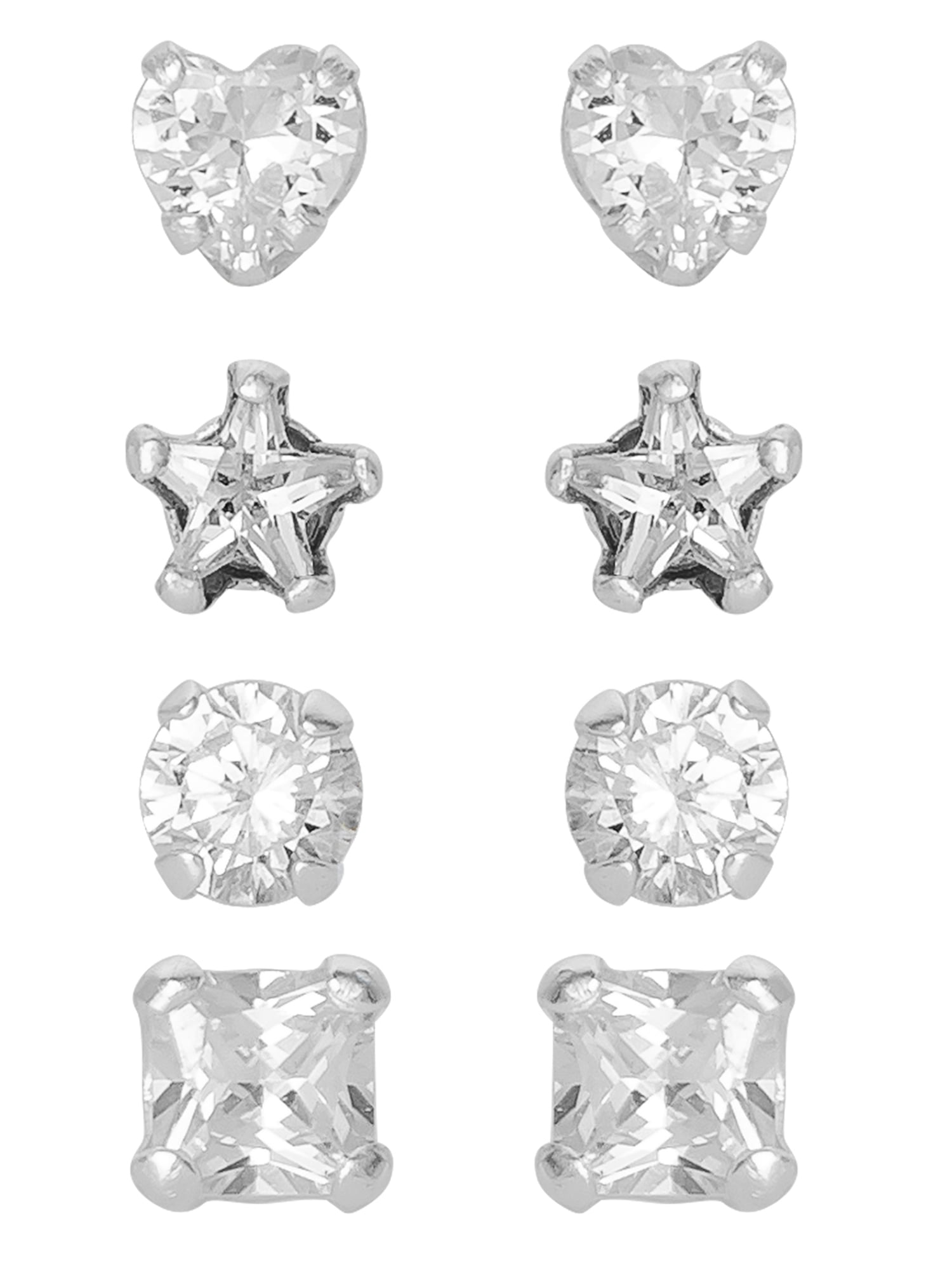 Brilliance Fine Girl’s/Tween Sterling Silver CZ Multi Stud Earring Set, 4 Pairs