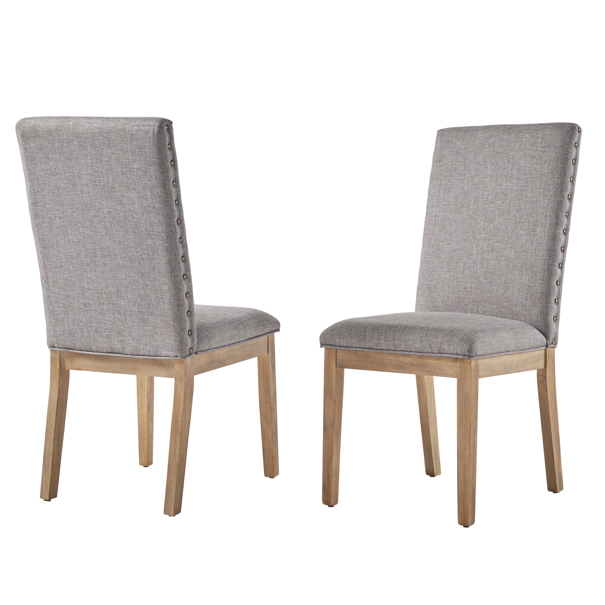 Weston Home Kirk Nailhead Accent Parson Linen Dining Chair, Set of 2, Grey