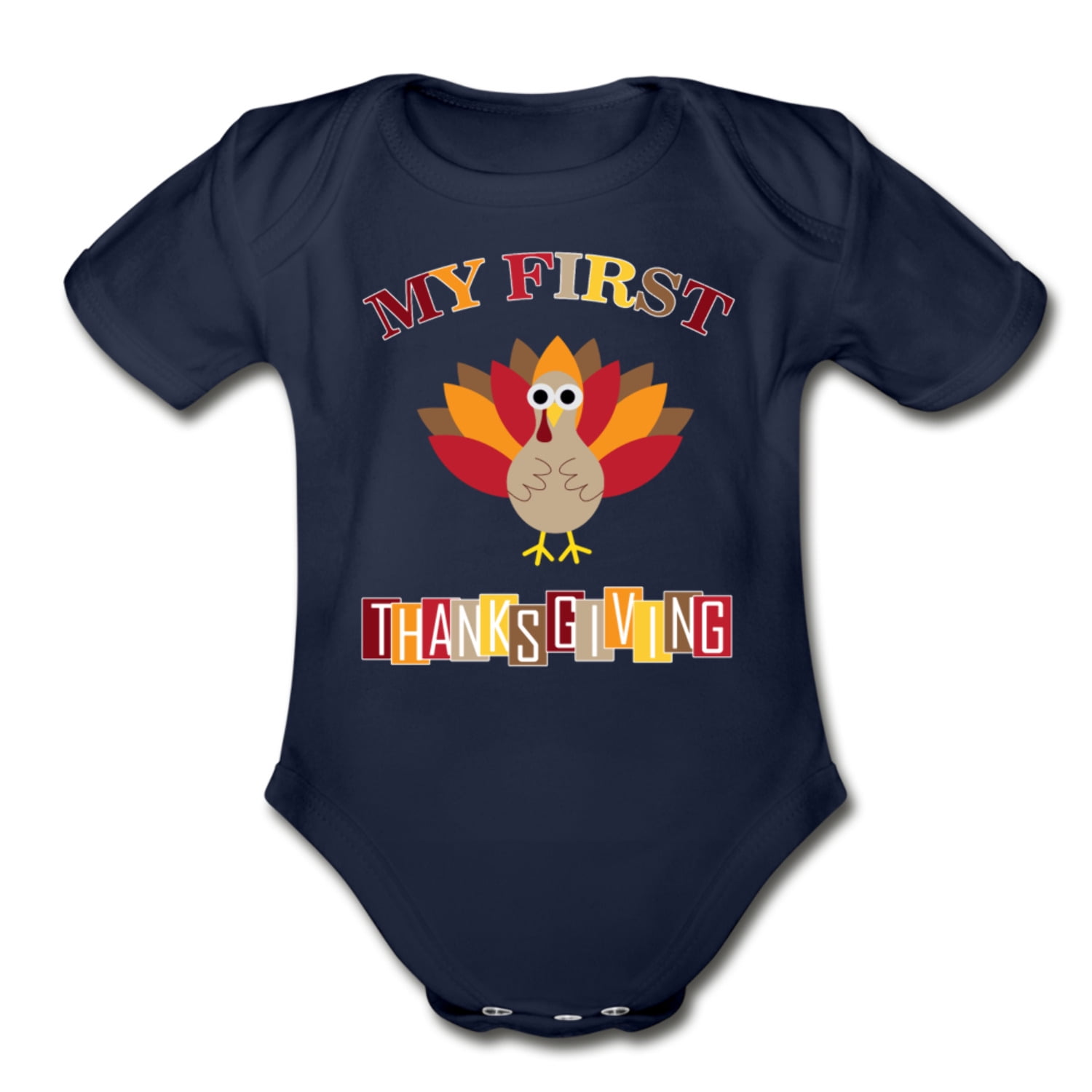 My First ThanksGiving (Turkey) - Organic Short Sleeve Baby Bodysuit