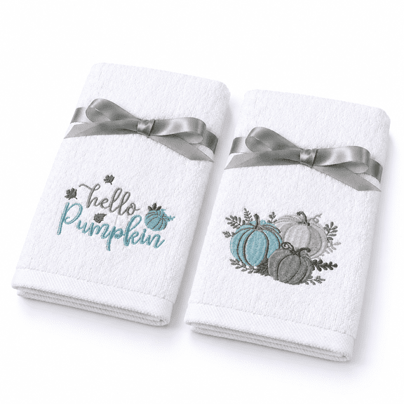 2 Pack Blue Cotton Fall Hand Towels, 14 x 30 Inch Bathroom Kitchen Set