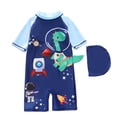 thumbnail image 2 of Bellafa Baby Boys Zipper Swimsuit Rash Guard Sets UPF 50+ One Piece Bathing Suit with Hat 1-7Y Toddler Beach Surf Swimwear, 2 of 8