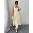 thumbnail image 3 of Women's Square Neck Wide Strap Midi Dress Buttoned Basic Style for Everyday Wear 95% polyester 5% elastane chic, 3 of 11