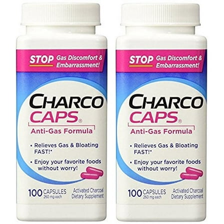 CharcoCaps Anti-Gas Formula Capsules, 100 Count (Pack of 2)