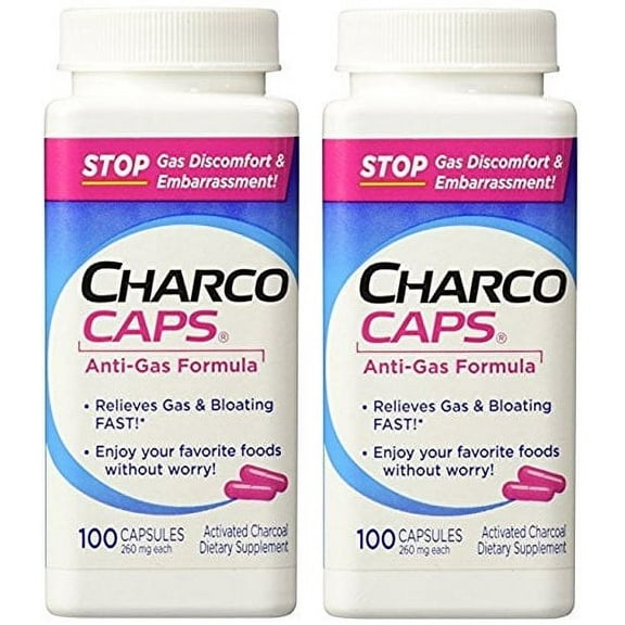 CharcoCaps Anti-Gas Formula Capsules, 100 Count (Pack of 2)