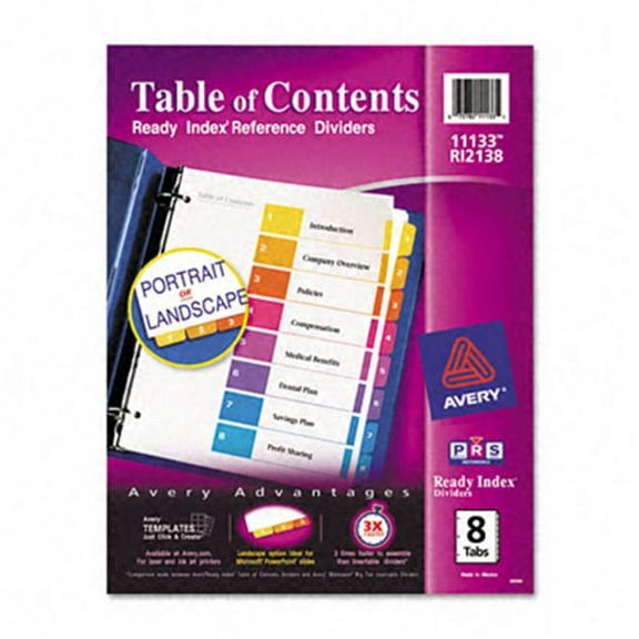 Avery  Ready Index Contemporary Table of Contents Divider 1-8 Multi Letter
