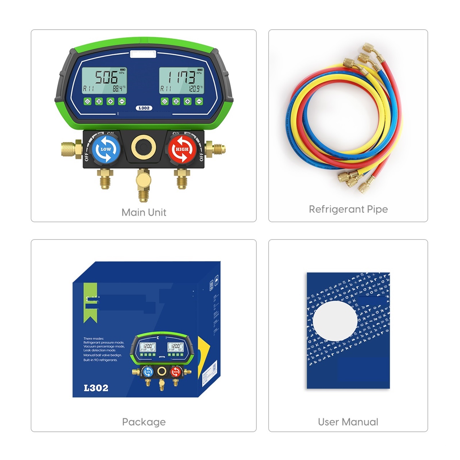 L302 HVAC Vacuum Pressure Temperature Tester Leakage Test Tools Digital Manifold Gauge Meter ,Accuracy