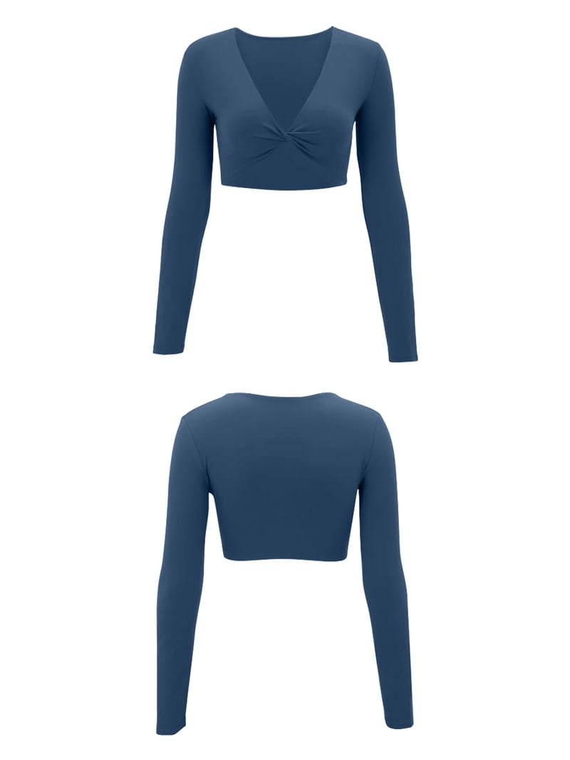 Inadays Long Sleeve Crop Tops for Women Sienna Twist Deep V
