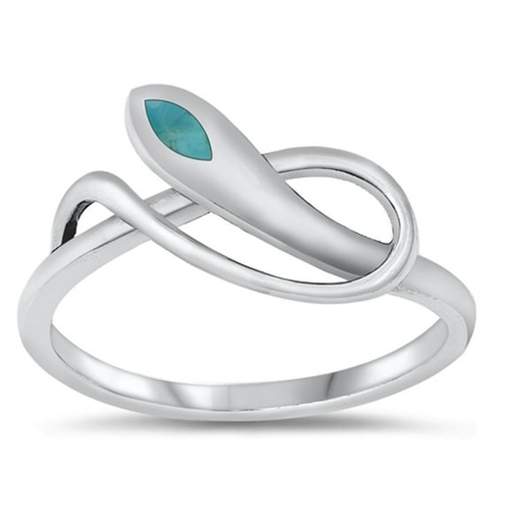 CHOOSE YOUR COLOR Snake Simulated Turquoise Ring .925 Sterling Silver Band Blue CZ Female Size 10