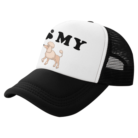 I Love My Poodle Dog Funny Trucker Cap Hat Black