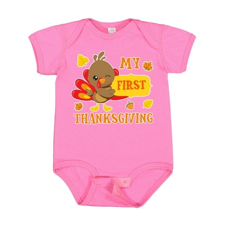 

Inktastic My First Thanksgiving with Turkey and Leaves Gift Baby Boy or Baby Girl Bodysuit