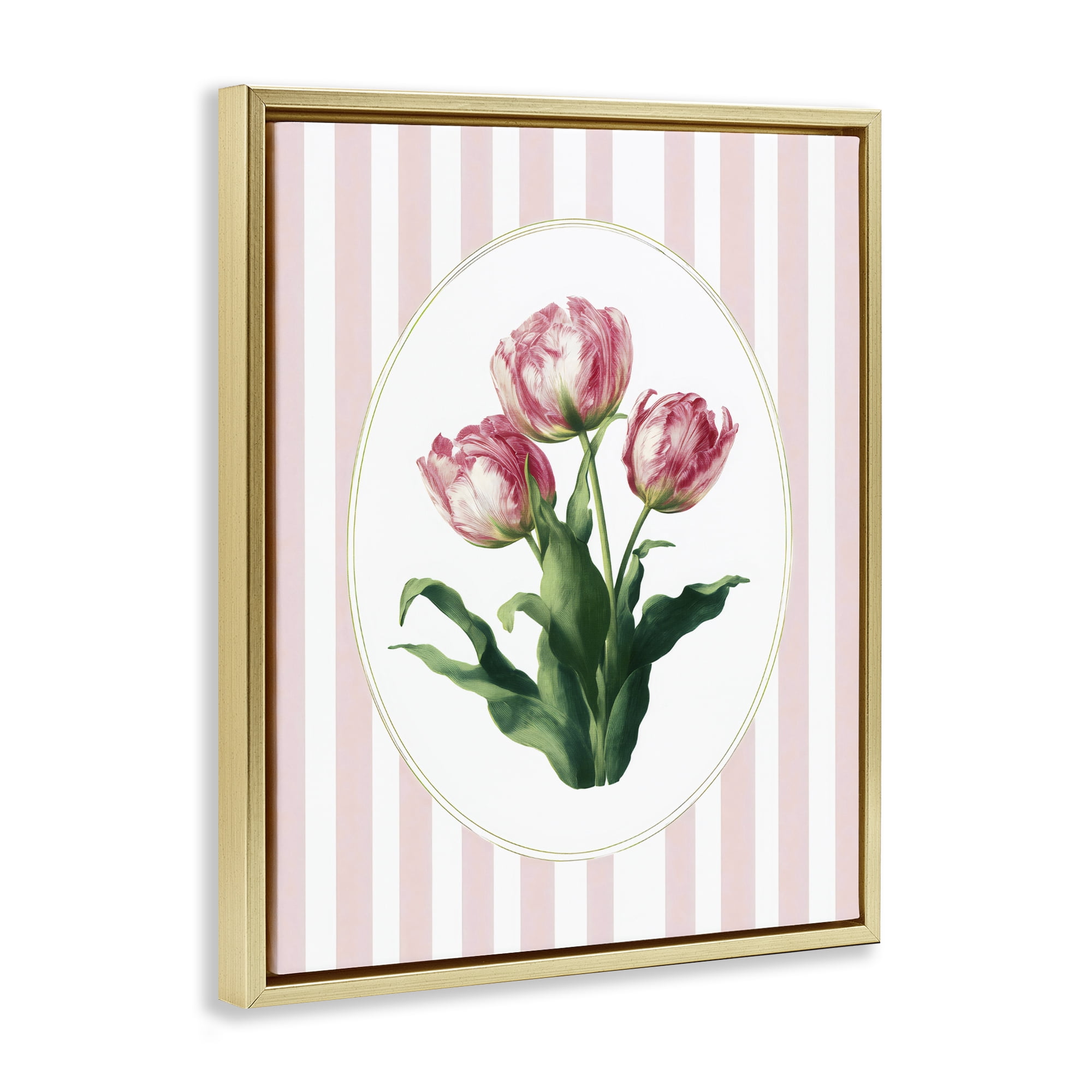 Stupell Industries Spring Tulips on Stripes Gold Framed Floater Canvas Wall Art, design by Ink Drop Loft