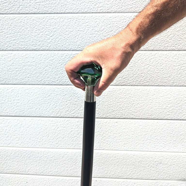 Green Stained Cut Glass Victorian Knob Cane Wooden Shaft Men Women Walking Stick