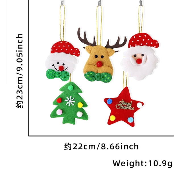 Colgante de felpa para árbol de Navidad, Papá Noel, campana pequeña, alce, copo de nieve, estrella, bolsa de la suerte, bastón de caramelo, Feliz Año Nuevo(5PCS plush