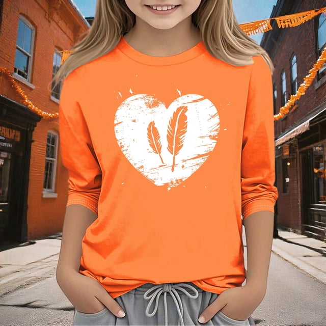 YUNAFFT Haut Décontracté à Manches 3/4 pour Enfants Style Festif Orange Vacances