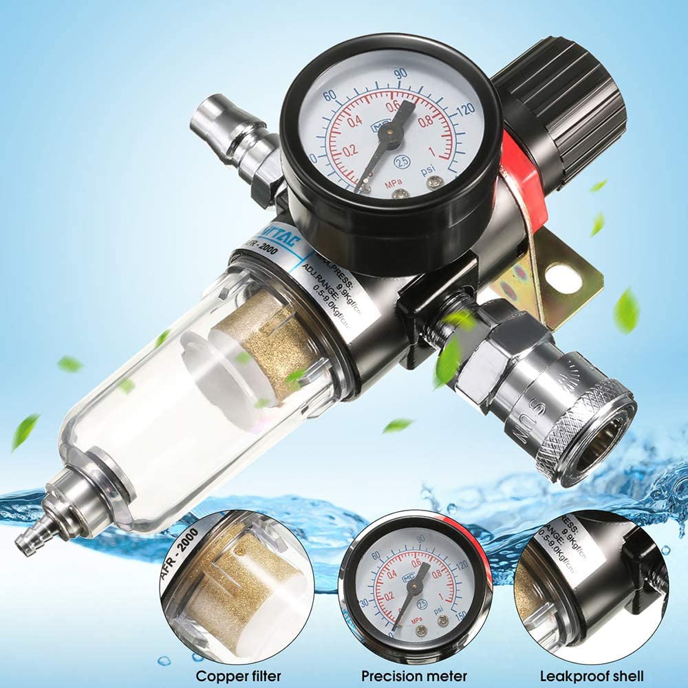 1/4 " Air Compressor Filter Oil Water Separator Trap Tools With/ Regulator Gauge 