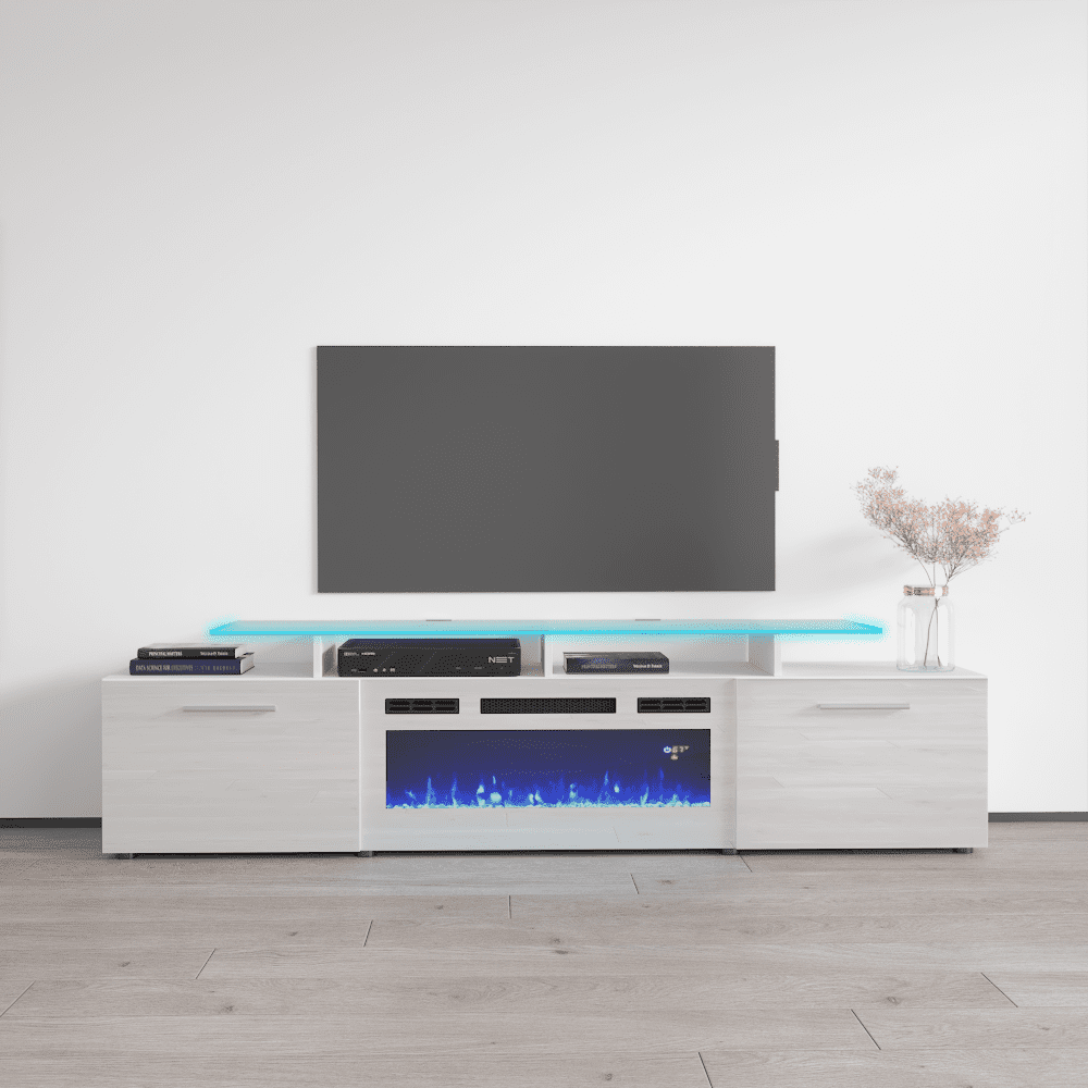 Rova WHEF Fireplace TV Stand for TVs up to 85", Modern High Gloss 75