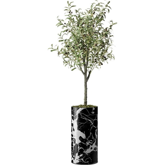 Artificial Tree in Modern Marble Effect Planter, Fake Olive Silk Tree for Indoor and Outdoor Home Decoration - 68" Overall Tall (Plant Pot Plus Tree)