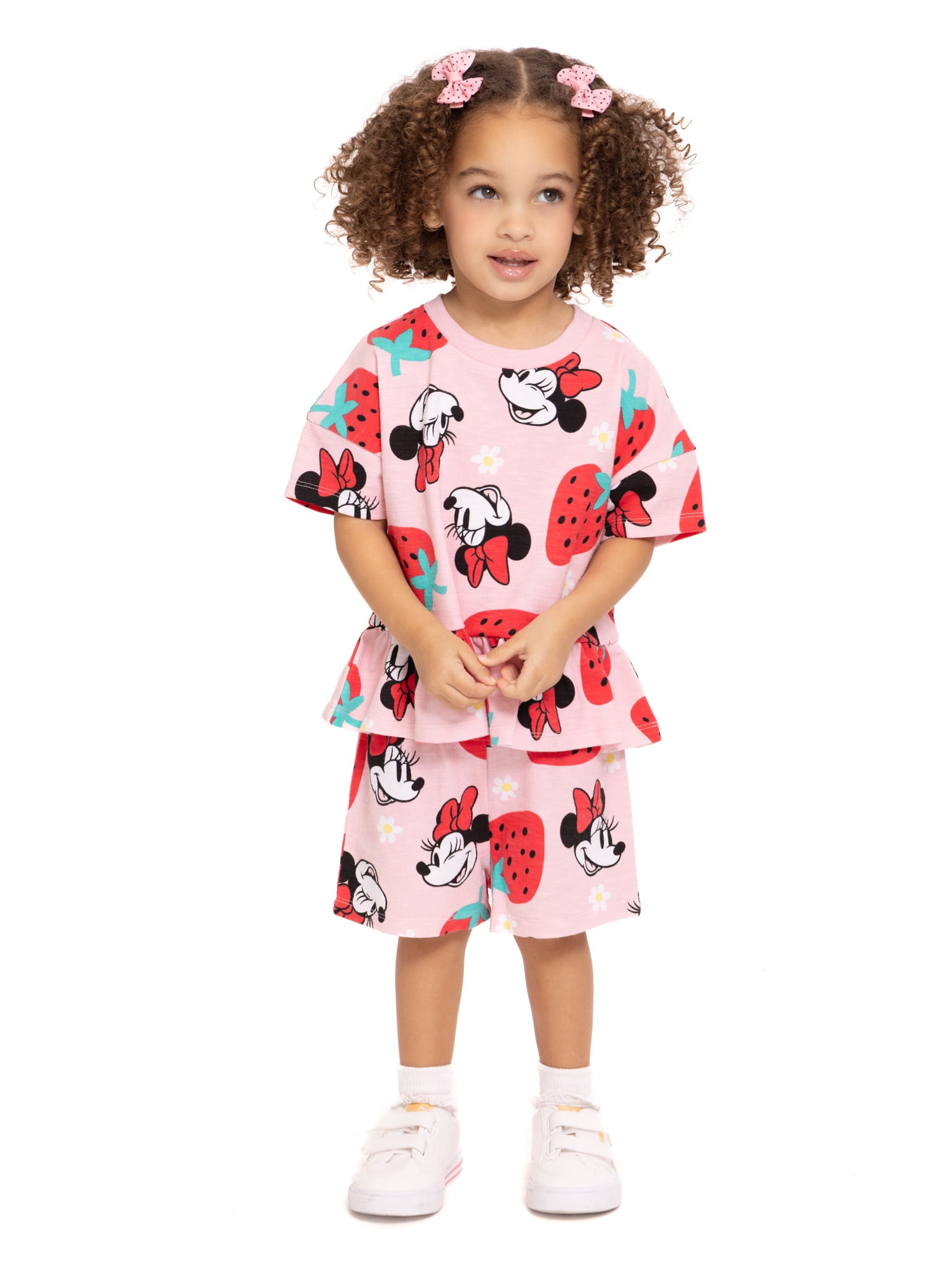 Minnie Mouse Toddler Girls' Short Sleeve Graphic Tee and Matching Ruffle Shorts Set, 2-Piece, Sizes 12M-5T