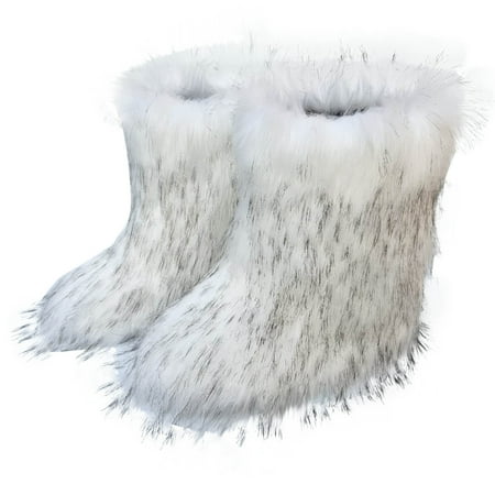 kakina CMSX Women s Faux fur Plush Boot Fashion Furry Fluffy Comfortable Mid-Calf Boots Round Toe Warm Fur Lined Snow Boots Outdoor Outdoor Fashion Boots 11.5(42)