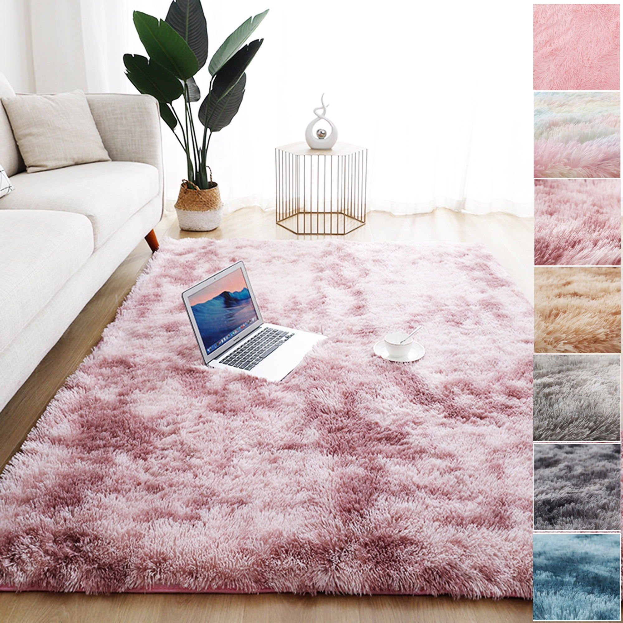 Rectangle Shaggy Carpet Floor Pads Soft Mat Fluffy Area Rugs Bedroom Living Room 
