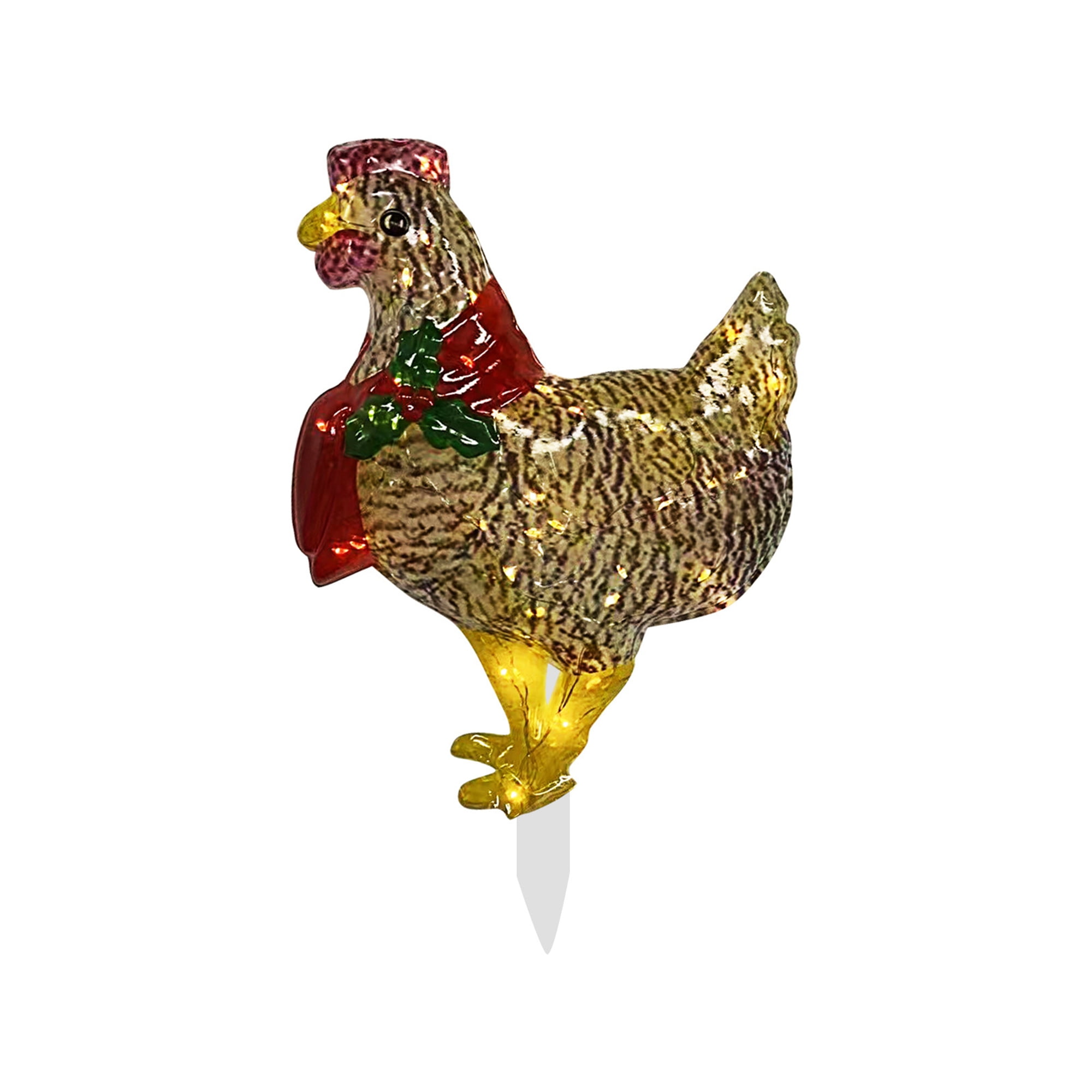 LightUp Chicken with Scarf Holiday Decoration Chicken Christmas Ornaments with LED Lights